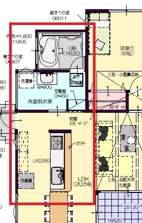 中庭住宅の間取り 水回りの動線