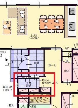 中庭住宅の間取り　土間収納